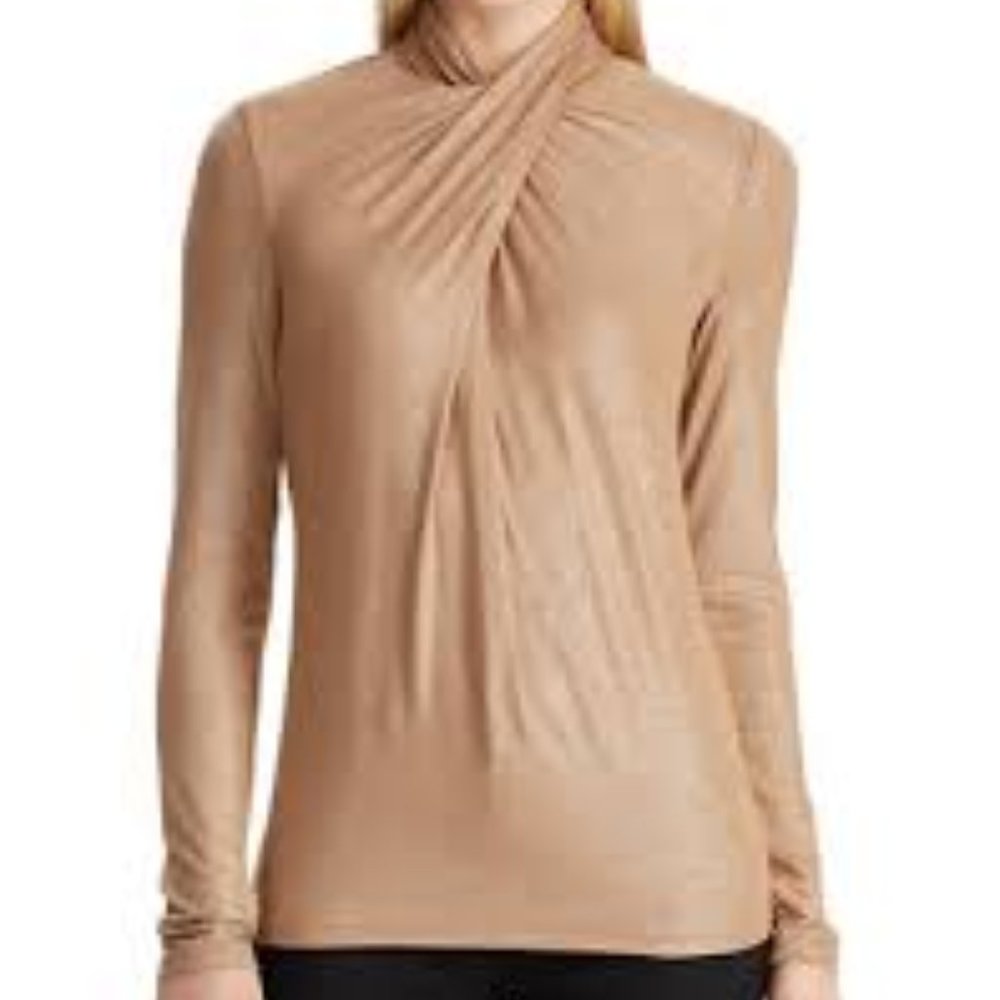LAUREN Twist Neck Camel Blouse